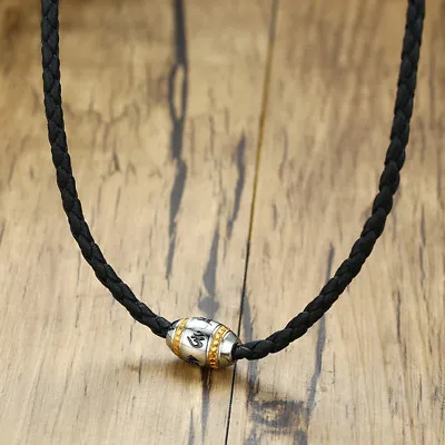 Men Braided Necklace Pendant Bead Lucky Mantra Verse Choker Surfer Biker Jewelry • $4.99