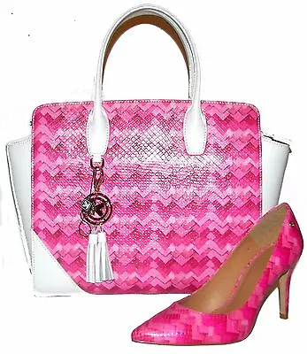 £196.46 • Buy KAZAR White/Pink Fuchsia Leather Tote Handbag And Shoes 8M Set NWT