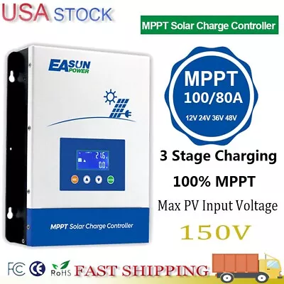 EASUN 80/100A Solar Charge Controller 100% MPPT 3 Stage Charging 12V 24V 36V 48V • $129.99