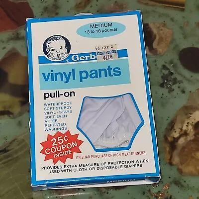 Vintage 1980s Gerber Vinyl Pants PULL ON Waterproof MEDIUM 13 To 18 Lbs White • $15