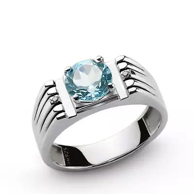 Men's Ring 925 Silver Retro Design Genuine Diamonds And Gemstone • $159