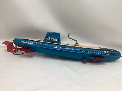 1950s San Marusan Japan Tin Litho Toy Nautilus SSN -58 Top Wind Up Submarine  • $300