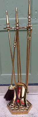 Vintage Solid Brass Fireplace Tool Set -Tools • $390