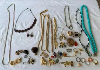 Vintage Ladies Costume Jewellery Mixed Bulk Lot Pendants Bracelets Brooches Etc • $55