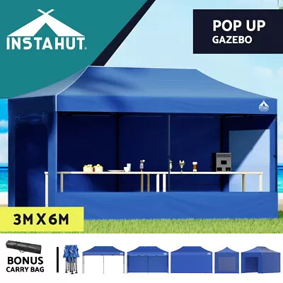 Instahut Gazebo Pop Up Marquee 3x6 Folding Tent Wedding Gazebos Camping Blue • $295.95