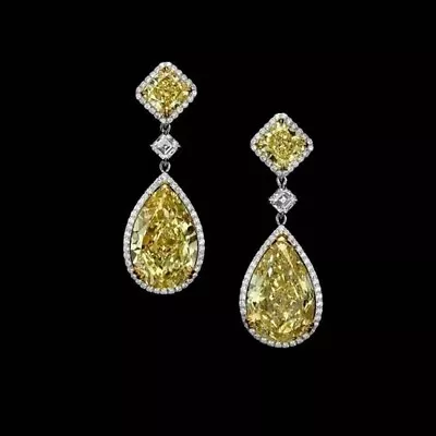 2Ct Pear Lab Created Yellow Citrine Drop Dangle Earring's 14K White Gold Plated • $97.49