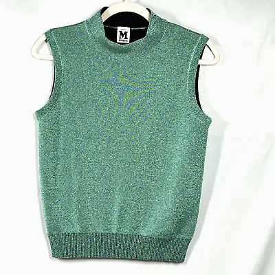 Missoni Italy Wool Shimmer Teal Knit Sweater Sleeveless Mock Neck Top IT42 US6 • $89.99