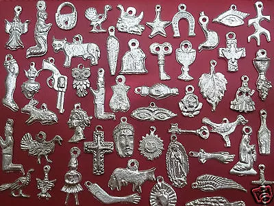 100 Milagros Charms Mexican Folk Art Shiny SILVER Exvoto Nicho Retablo #2 • $23.95