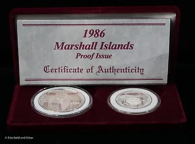 1986 Marshall Islands $1 & Half Dollar Silver 999 Silver Proof Set 1 Oz & 1/2 Oz • $58.95
