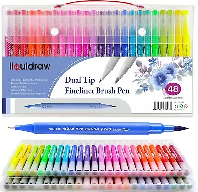 £10.99 • Buy Liquidraw Dual Tip Brush Pens Fineliner WaterColour Markers For Painting Drawing