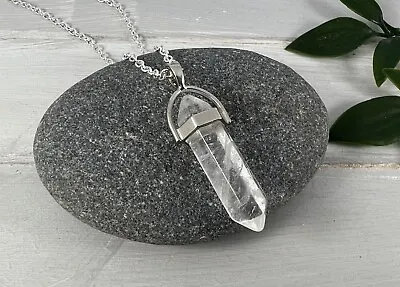 £4.99 • Buy Silver Clear Quartz Bullet Crystal Gemstone Necklace In Gift Bag Christmas