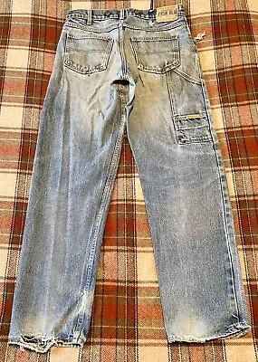 Distressed Prison Blues Mens Suspender Jeans Workwear Made USA Work Denim 34x34 • $80