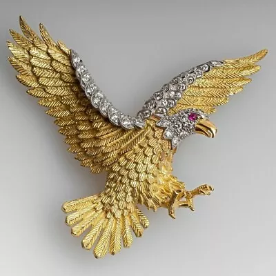 Real Moissanite 0.70Ct Round Cut Eagle Women's Brooch Pin 14K Yellow Gold Plated • $157.69