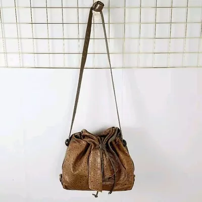 Carlos Falchi Womens Bag Brown Ostrich Print Butterfly Vtg 80s Genuine Leather • $149