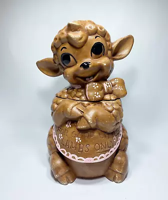 For Good Little Lambs Only Vintage Twin Winton Ceramic Cookie Jar USA Brown Pink • $44.99