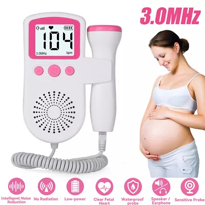 Fetal Doppler Detector Baby Heart Beat Rate Meter Digital Curve Dual Display New • £11.99