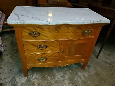 Antique Marble Top Wash Stand Cabinet - Beautiful Maple Wood • $565