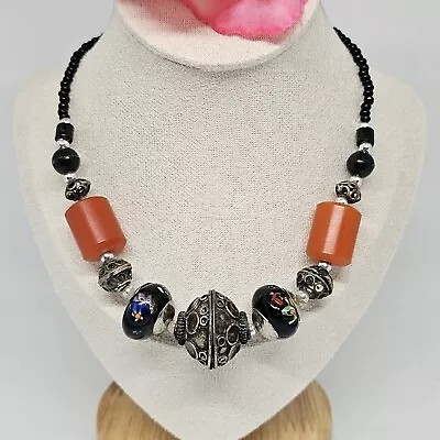 Ethnic Tribal Beaded Choker Necklace Moroccan Beads Millefiori Phenolic Resin • $24.95