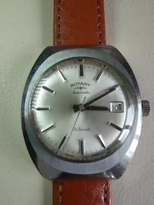 C1970s GENTS STAINLESS STEEL SWISS ROTARY 21 JEWEL AUTOMATIC WRISTWATCH- WORKING • £10.50