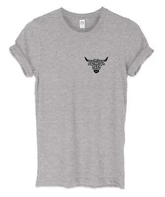 Highland Cow Breast Print Mens Womans Funny Unisex Pocket Print T-Shirt • £11.99