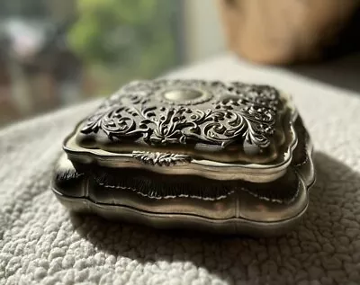 7 1/4 X 6 1/4 X 3 Approx Silver Plate Vintage Victorian Jewelry Box Red Velvet • $44.99