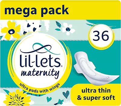 Lil-Lets Maternity Ultra Thin Long Pads With Wings Perfect For 3+ Weeks Post Bi • £7.70