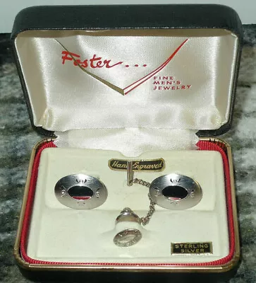 FOSTER Fine Men's Jewelery Hand Engraved Sterling Silver Cufflink Tie Tack Set • $29.95