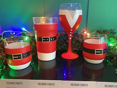 Christmas Wine Glass Pint Glass 2 Tumblers Santa Set Of 4 Hand Painted • £24.99