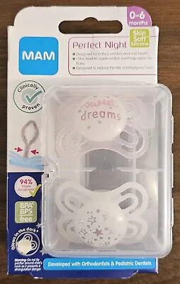 2 Pacifiers + Sterilizer Box 0-6 Months MAM Perfect Night Glows In The Dark New • $8.99