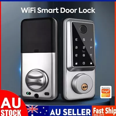 Silver Wifi Smart Door Lock Front Deadbolts APP Fingerprint Card Digital Keypad • $99.99