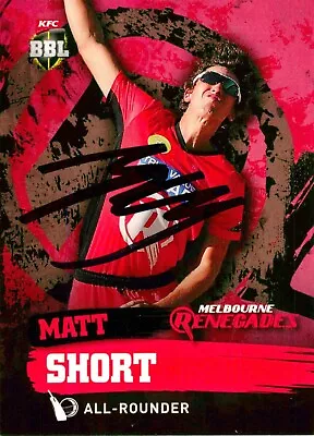 ✺Signed✺ 2015 2016 MELBOURNE RENEGADES BBL Cricket Card MATT SHORT • $9.99