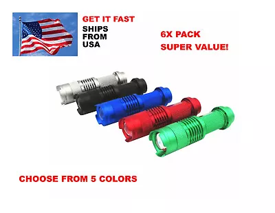 6Pack Mini CREE Mini Tactical Flashlight Focus Adjustable - Choose Color • $17.99