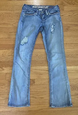 $20 • Buy Hydraulic Jeans Women’s 3/4 Blue Denim Distressed Boot Cut Lola Curvy Pants