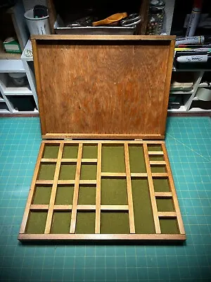 Vintage Wooden Storage Box Organizer Artists  Jewelry Hinged Lid Tray Shadow Box • $40