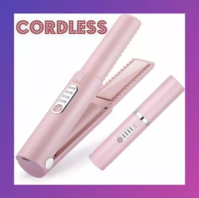 Cordless Hair Straightener & Curler 2 In 1 Ceramic Travel USB-C 3 Temps PINK • $27