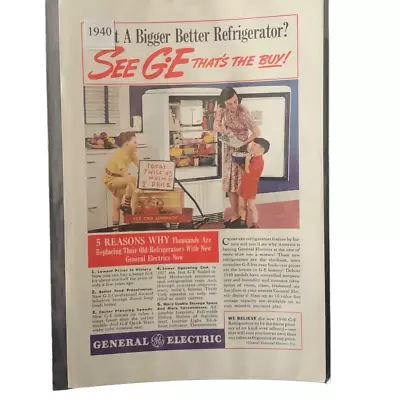 Vintage 1940 General Electric GE Bigger Better Refrigerator Ad Advertisement • $10