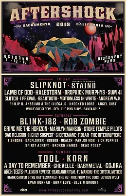 $19.19 • Buy AFTERSHOCK 2019 SACRAMENTO CONCERT TOUR POSTER-Slipknot,Blink182,Tool,Rob Zombie