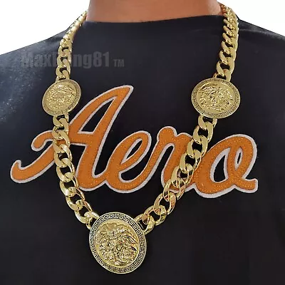 Gold Plated Medusa Head 3 Medallion 15mm 30  Cuban Link Chain Hip Hop Necklace • $34.99