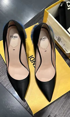 Fendi Calfskin Mink Fur Décolleté Pumps Black Size 38 • $300