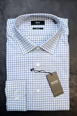 Hugo Boss Men's Marley Sharp Fit Blue Plaids Cotton Dress Shirt 41 16 34/35 • $64.79