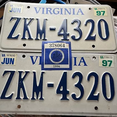 1997 VA Virginia License Plate Original Tag With Inspection Sticker Expired • $29.99