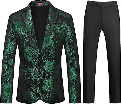 Mens Slim Fit Suits 2 Piece Tuxedo Suit For Men Shiny Prom Dinner Party Blazers  • $162.98