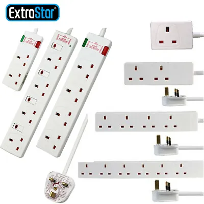 £9.59 • Buy UK Mains Extension Lead Power Cable Electric 1 2 4 6 Gang Way Plug Socket White