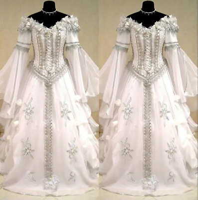 Medieval Victorian Gothic Off Shoulder Wedding Dresses Long Sleeve Bridal Gown • $116.10