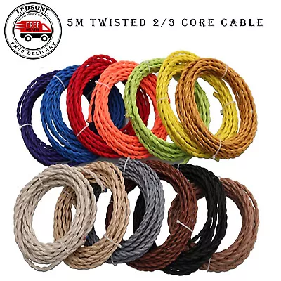 2/ 3 Core Twisted Vintage Style Coloured TWIST Braided Fabric 5m Cable Lamp Flex • £12.89