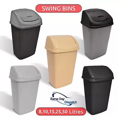 Plastic Swing Top Bin Heavy Duty Waste Rubbish Bins Office Home Kitchen Dustbin • £7.45