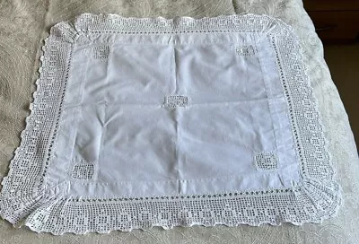 Vintage -  Handmade White Cotton  / Crochet  Tablecloth - 25” X 25” • $11.71