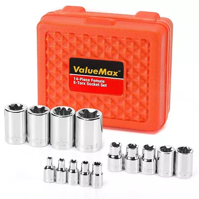 14 Pcs E Torx Star Female Bit Socket Set 1/2  3/8  1/4  Drive E4 -E24 With Case • $23.99