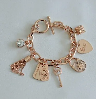 MK Michael Kors Charms Bracelet Bangle Womens Jewelry  Rosegold Tone Key • $39.99