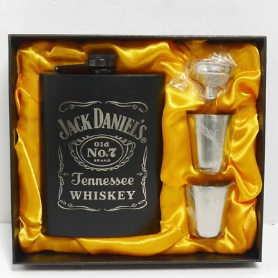 £24.53 • Buy Jack Daniels Hip Flask Gift Set Black W/ Metal Shot Glasses Funnel Boxed LNIB